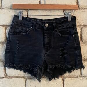 Wax Jean Black‎ Distressed High-Rise Cut-Off Denim Shorts Size S
